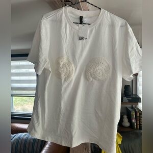H&M White Embroidered Women's Top Large